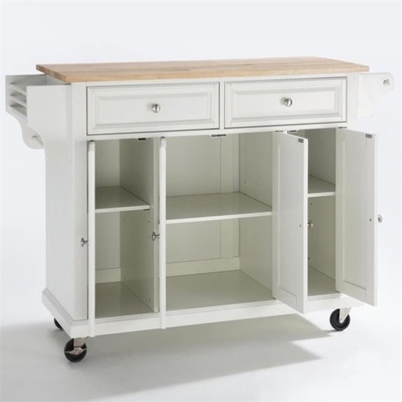 Catania Modern / Contemporary Natural Wood Top Kitchen Cart in White