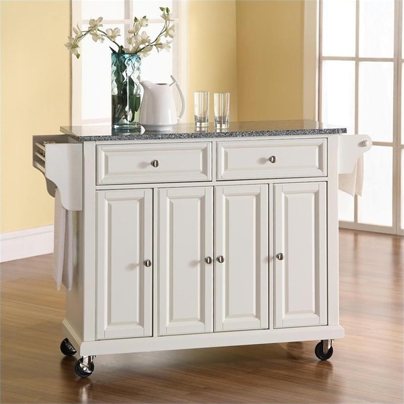 Catania Modern / Contemporary Gray Granite Top Kitchen Cart in White