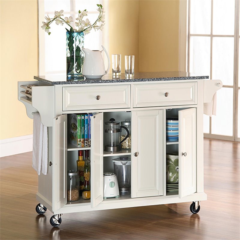 Catania Modern / Contemporary Gray Granite Top Kitchen Cart in White