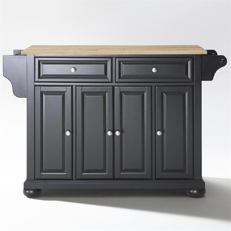 Catania Modern / Contemporary Natural Wood Top Kitchen Island in Black