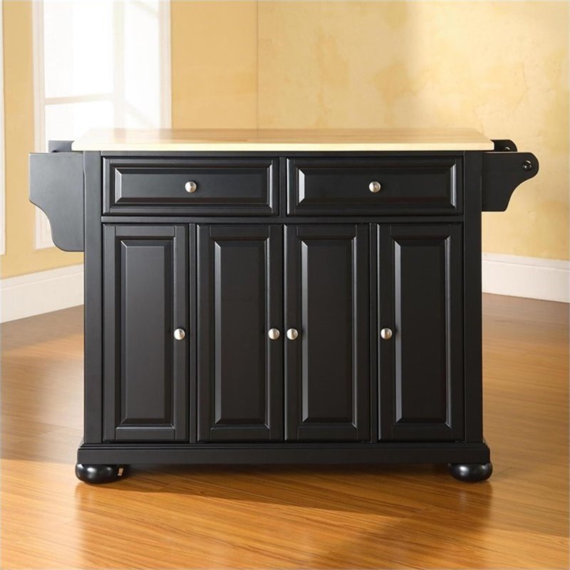 Catania Modern / Contemporary Natural Wood Top Kitchen Island in Black
