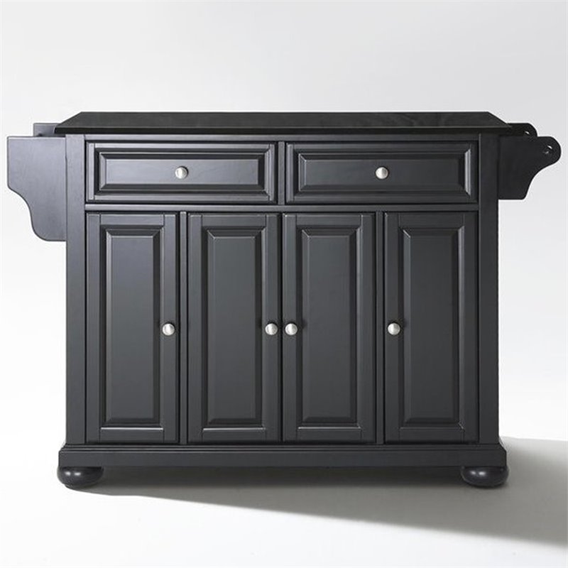 Catania Modern / Contemporary Black Granite Top Kitchen Island in Black