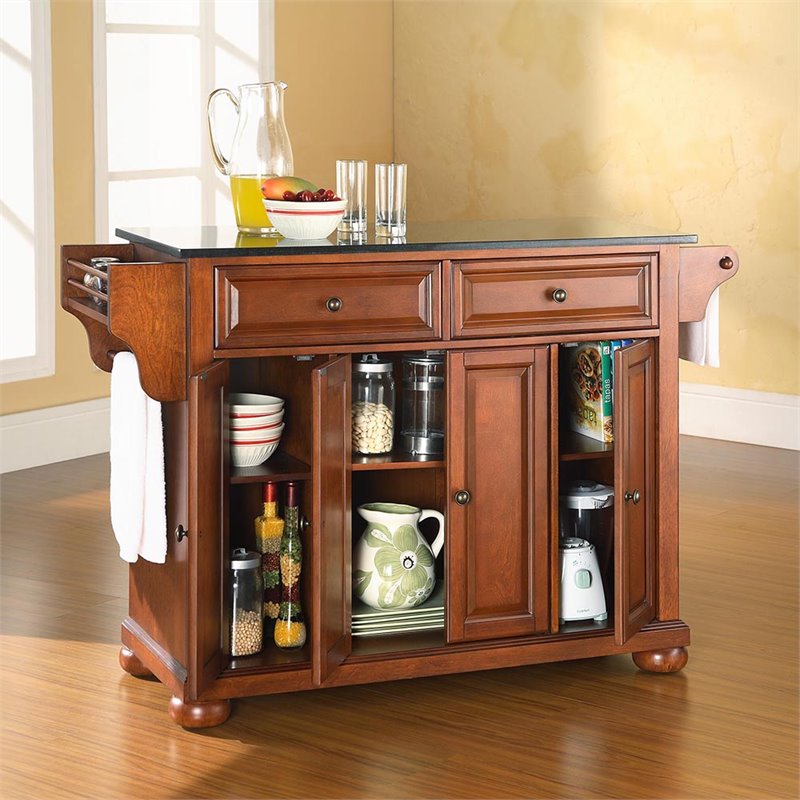 Catania Modern / Contemporary Black Granite Top Kitchen Island in Cherry