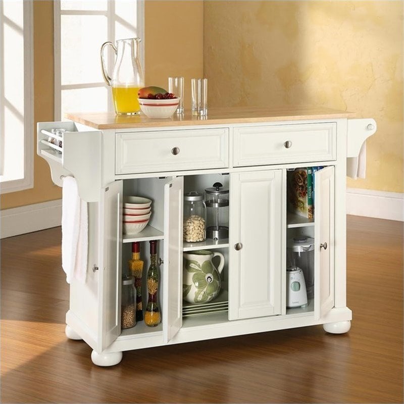 Catania Modern / Contemporary Natural Wood Top Kitchen Island in White