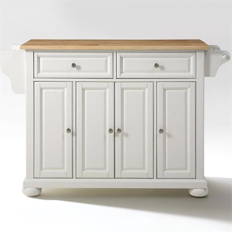 Catania Modern / Contemporary Natural Wood Top Kitchen Island in White