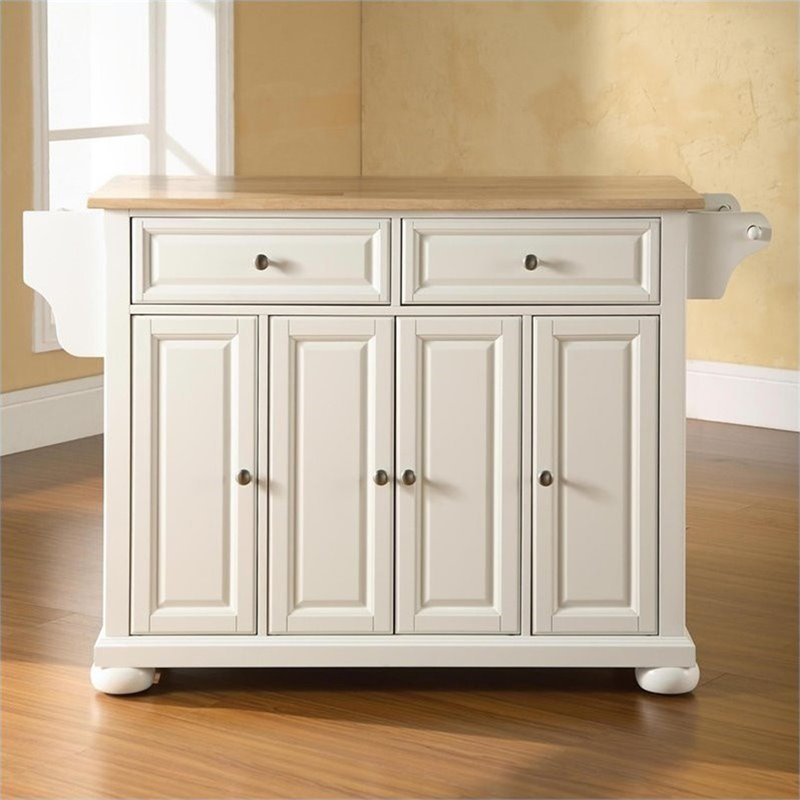 Catania Modern / Contemporary Natural Wood Top Kitchen Island in White