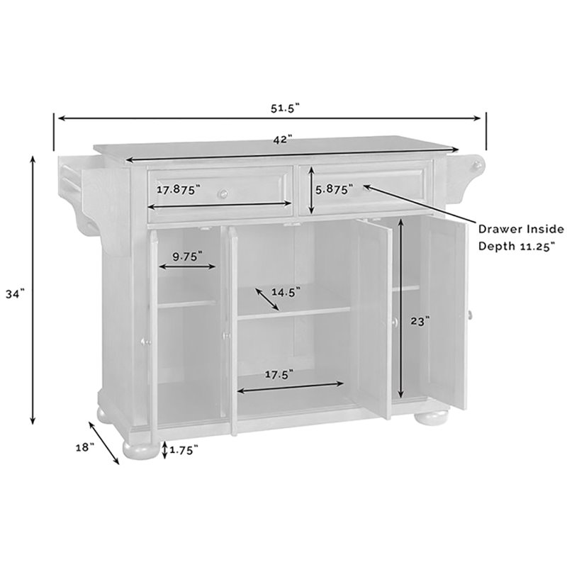 Catania Modern / Contemporary Natural Wood Top Kitchen Island in White