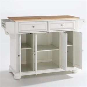 Catania Modern / Contemporary Natural Wood Top Kitchen Island in White