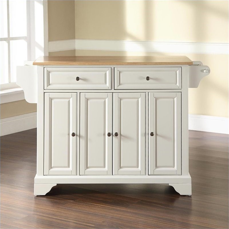 Catania Modern / Contemporary Natural Wood Top Kitchen Island in White