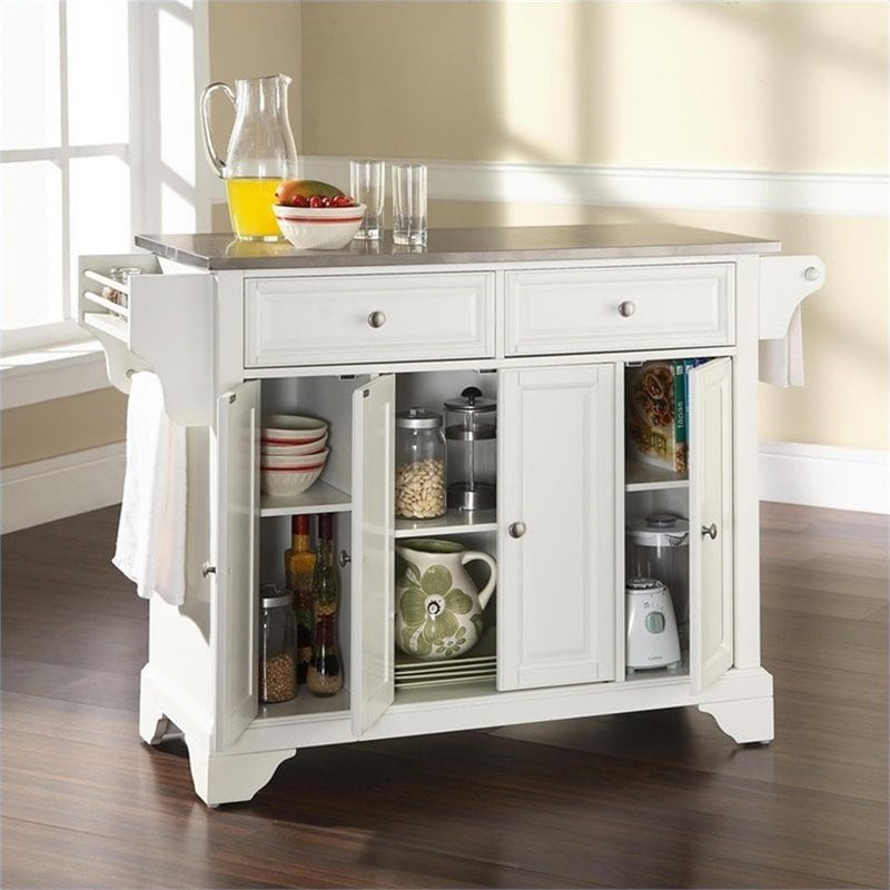 Catania Modern / Contemporary Stainless Steel Top Kitchen Island in White