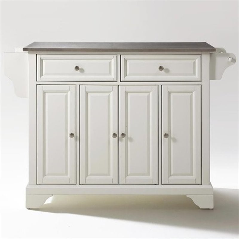 Catania Modern / Contemporary Stainless Steel Top Kitchen Island in White