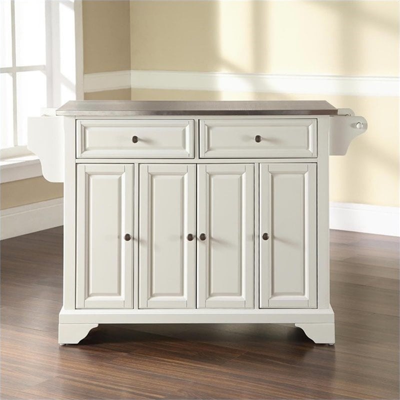 Catania Modern / Contemporary Stainless Steel Top Kitchen Island in White