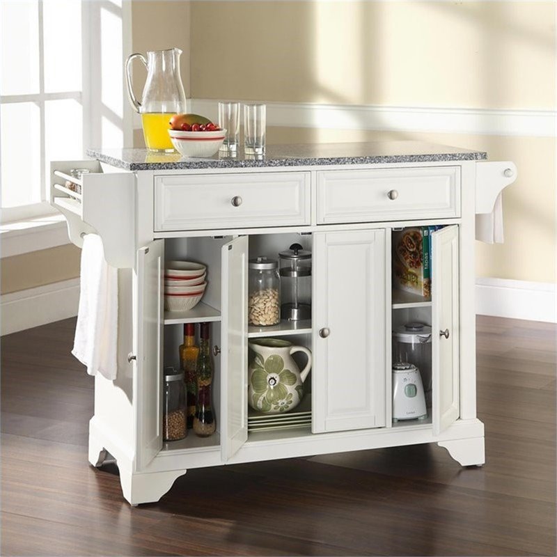 Catania Modern / Contemporary Gray Granite Top Kitchen Island in White