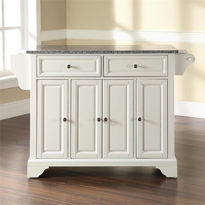 Catania Modern / Contemporary Gray Granite Top Kitchen Island in White