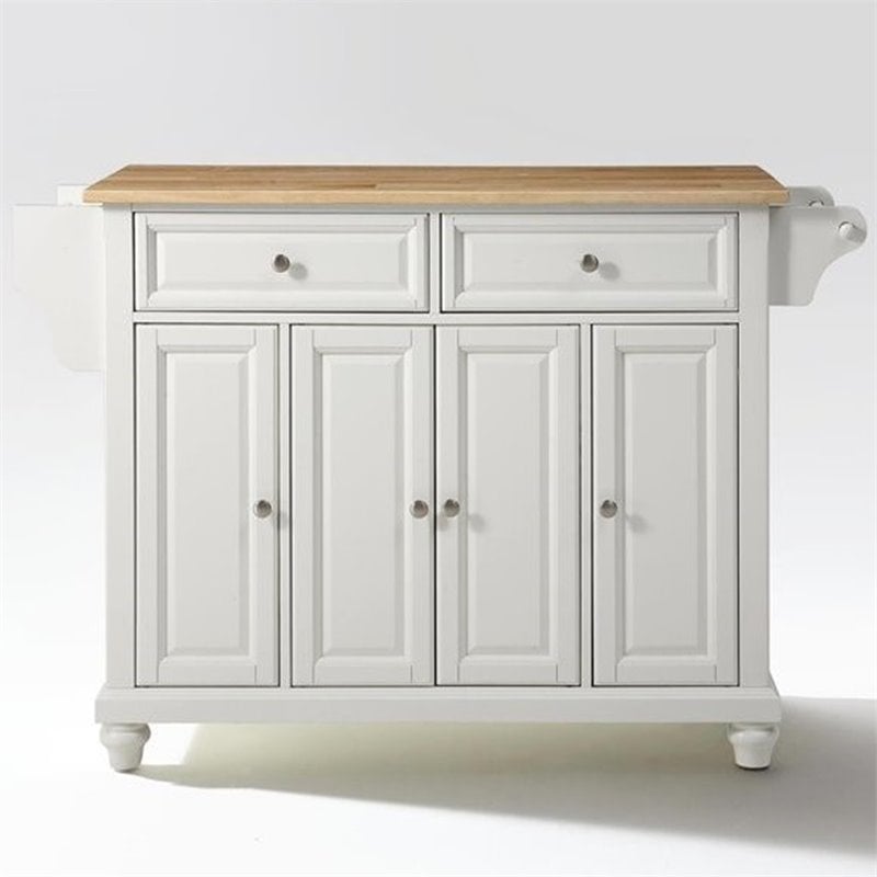 Catania Modern / Contemporary Natural Wood Top Kitchen Island in White