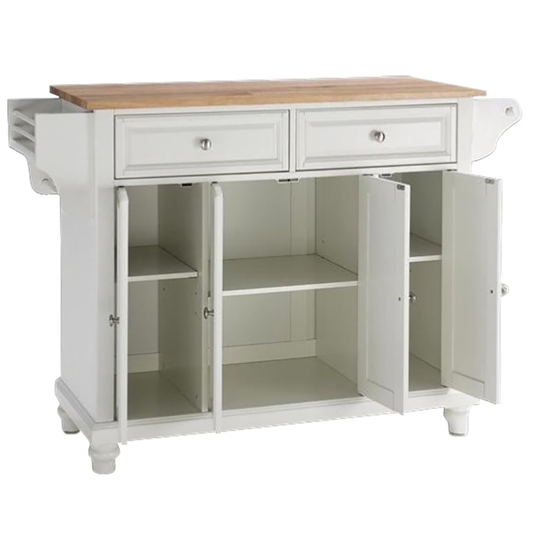 Catania Modern / Contemporary Natural Wood Top Kitchen Island in White