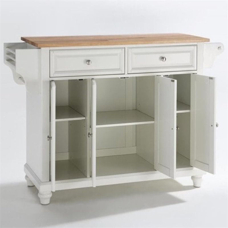 Catania Modern / Contemporary Natural Wood Top Kitchen Island in White