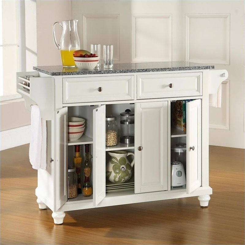 Catania Modern / Contemporary Gray Granite Top Kitchen Island in White