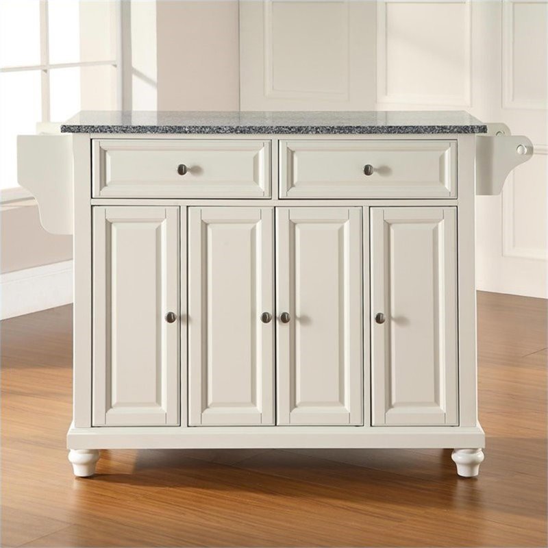 Catania Modern / Contemporary Gray Granite Top Kitchen Island in White