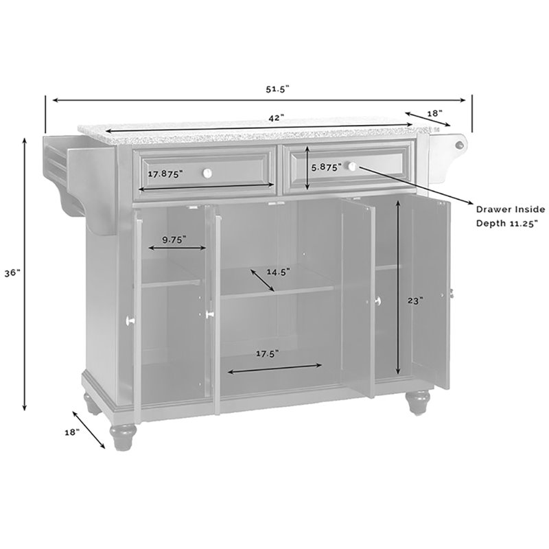 Catania Modern / Contemporary Gray Granite Top Kitchen Island in White