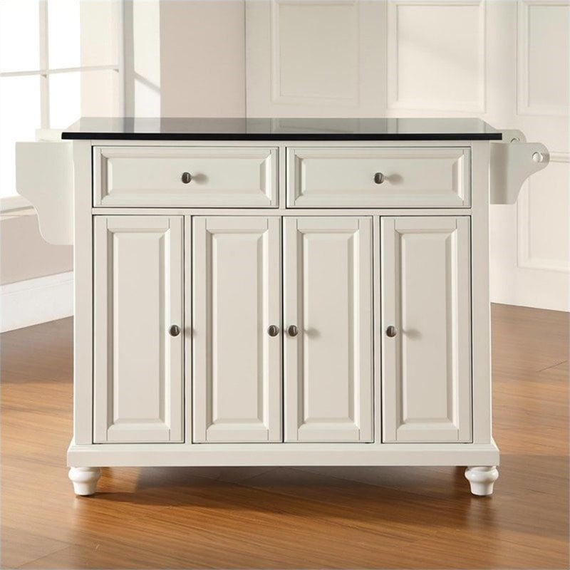 Catania Modern / Contemporary Black Granite Top Kitchen Island in White