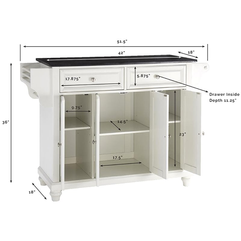 Catania Modern / Contemporary Black Granite Top Kitchen Island in White