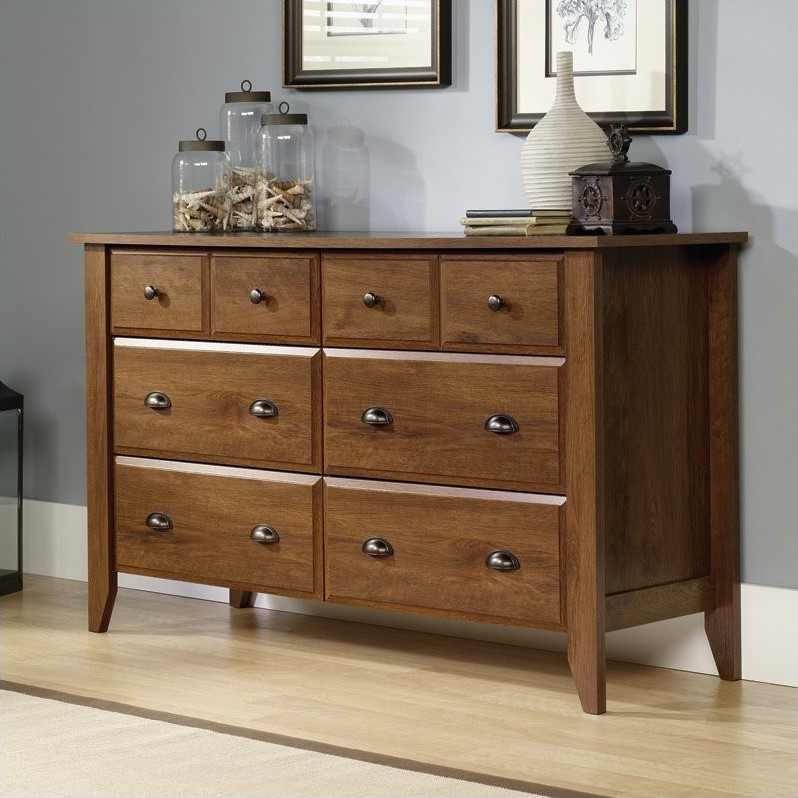 Catania 6-Drawer Transitional Engineered Wood Dresser in Oiled Oak