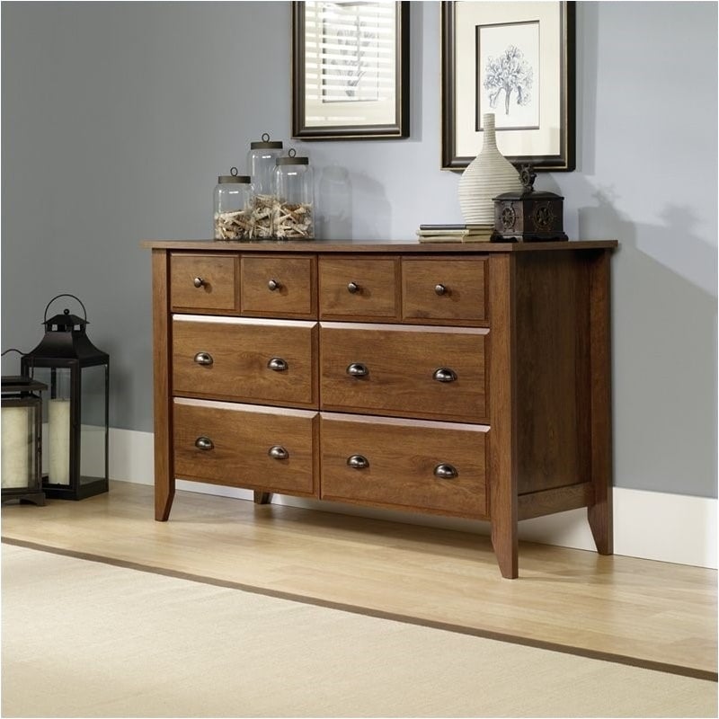 Catania 6-Drawer Transitional Engineered Wood Dresser in Oiled Oak