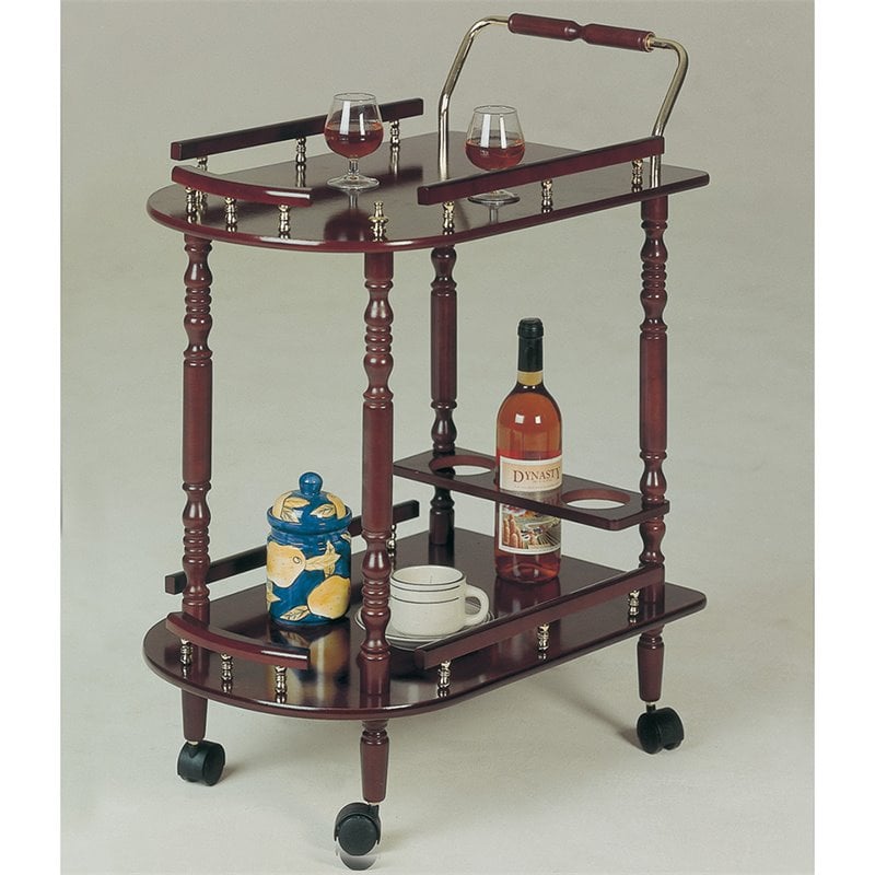 Catania 2-tier Traditional Wood Serving Cart Merlot and Brass