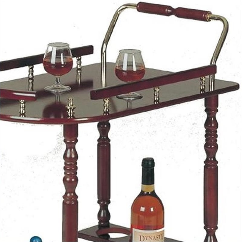 Catania 2-tier Traditional Wood Serving Cart Merlot and Brass