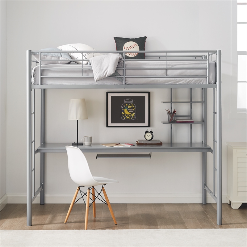 Catania Modern/Contemporary Metal Twin Loft bed with Workstation in Silver