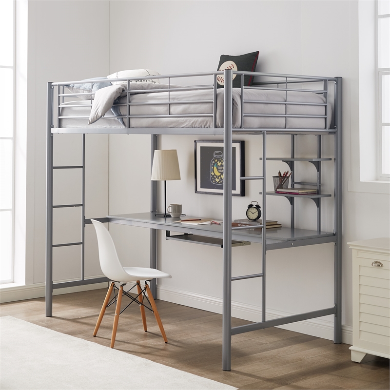 Catania Modern/Contemporary Metal Twin Loft bed with Workstation in Silver