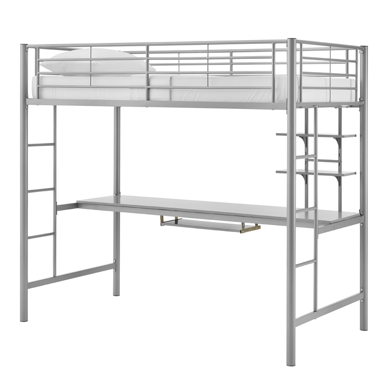 Catania Modern/Contemporary Metal Twin Loft bed with Workstation in Silver
