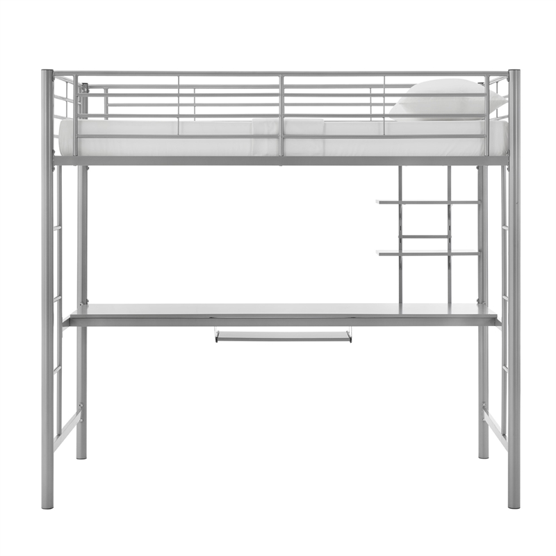 Catania Modern/Contemporary Metal Twin Loft bed with Workstation in Silver