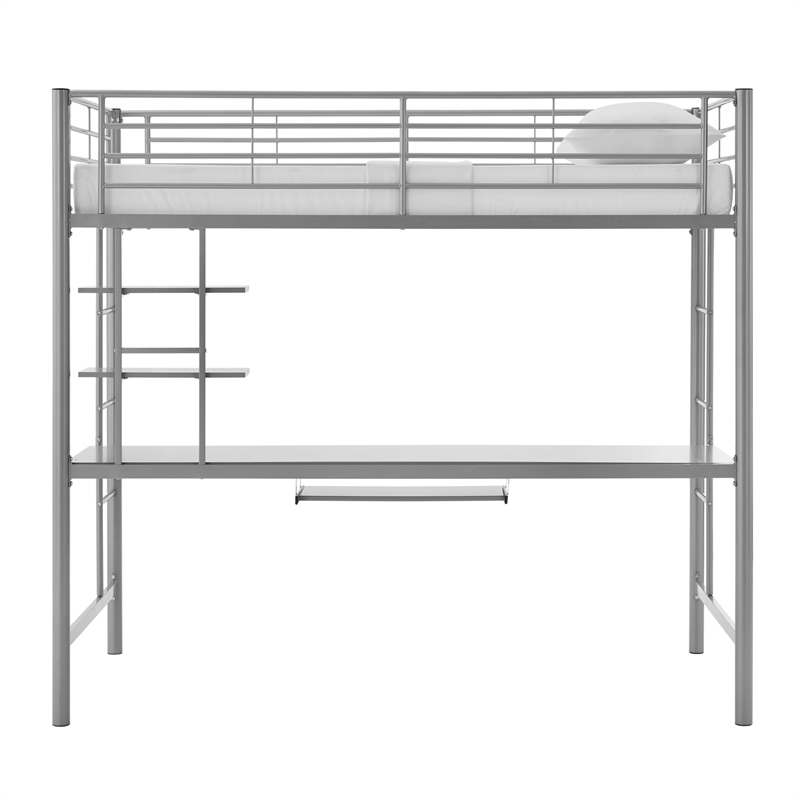 Catania Modern/Contemporary Metal Twin Loft bed with Workstation in Silver