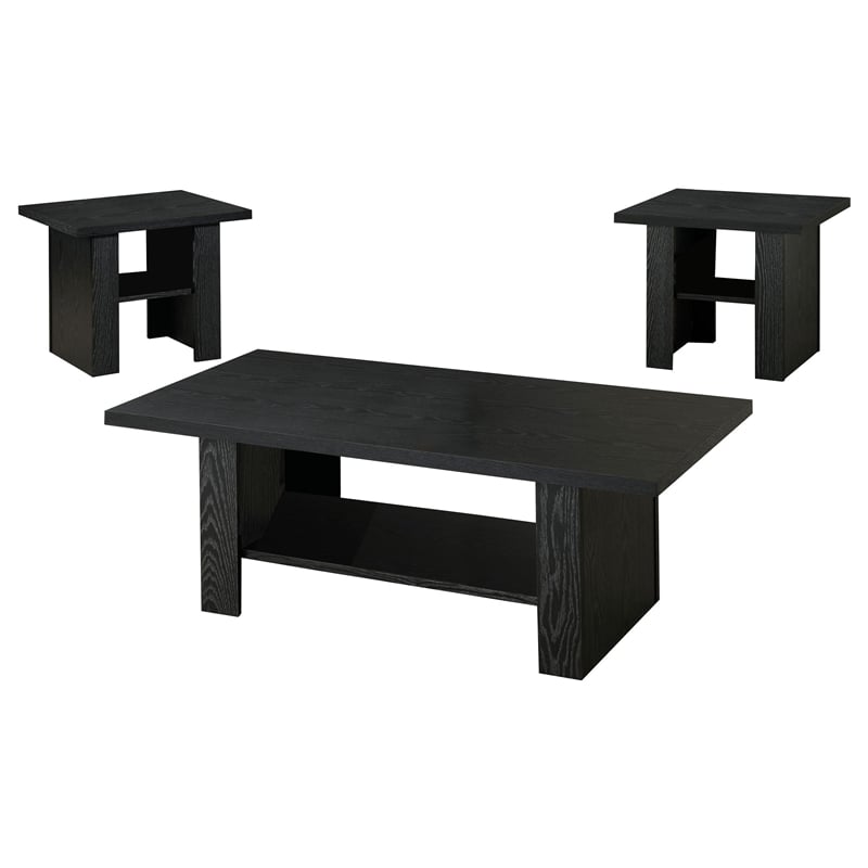Catania Modern 3-Piece Wood Coffee Table Set with Shelf in Black Oak