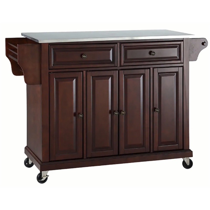 Catania Modern / Contemporary Stainless Steel Top Kitchen Cart in Mahogany