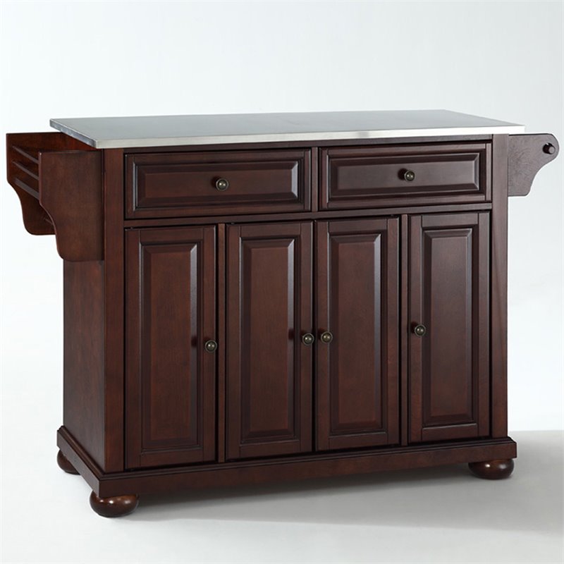 Catania Modern Stainless Steel Top Kitchen Island in Mahogany