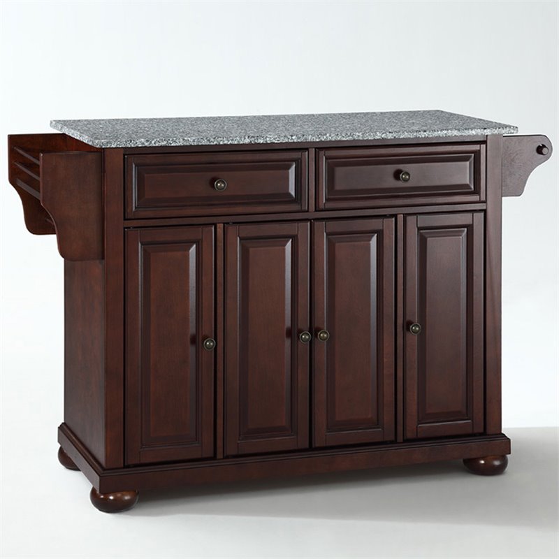 Catania Modern / Contemporary Gray Granite Top Kitchen Island in Mahogany