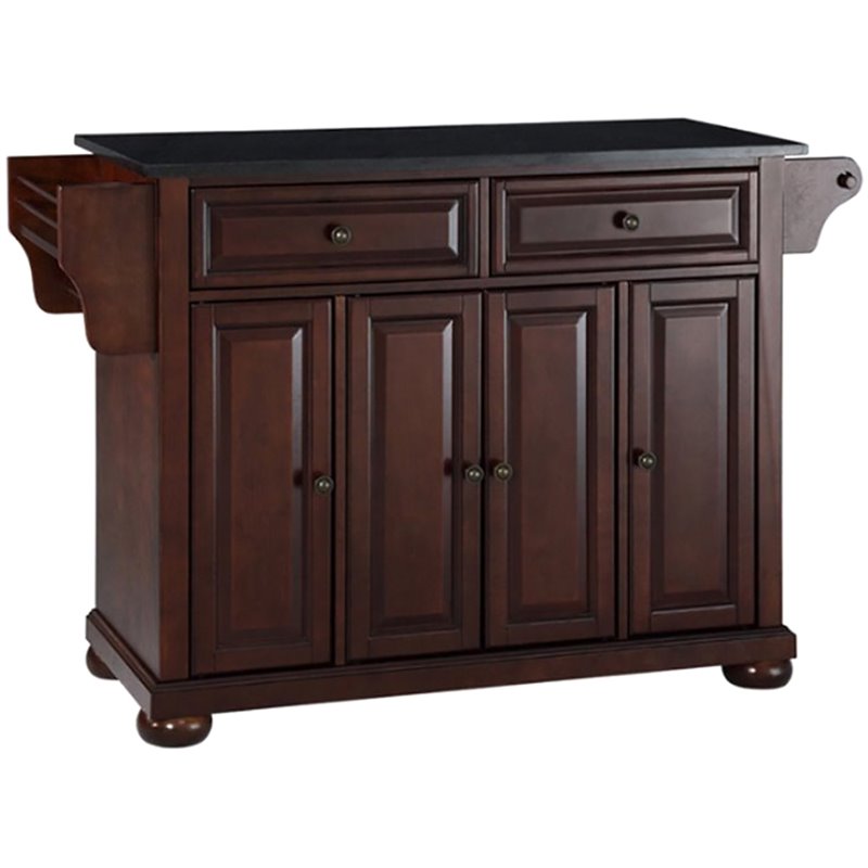Catania Modern / Contemporary Black Granite Top Kitchen Island in Mahogany