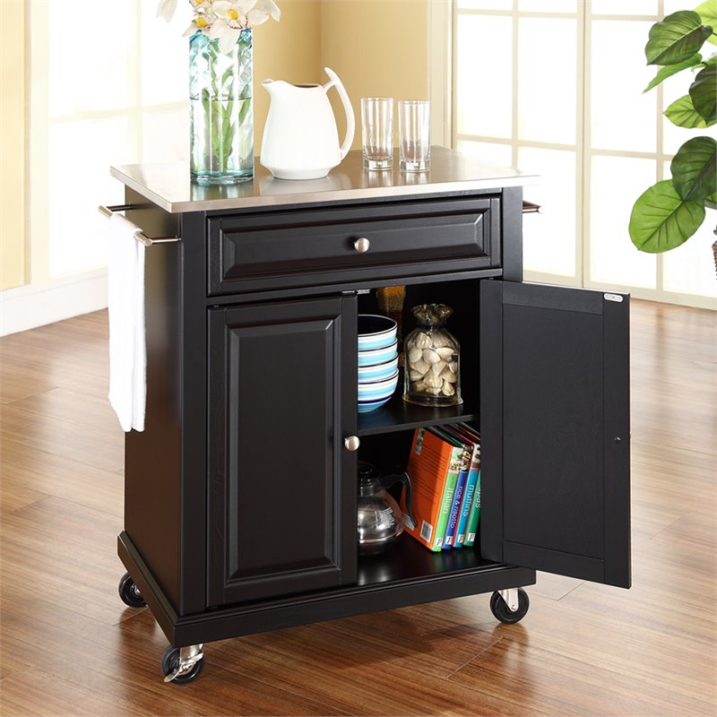 Catania Modern Stainless Steel Top Portable Kitchen Cart in Black