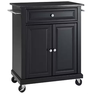 Catania Modern Black Granite Top Portable Kitchen Cart in Black