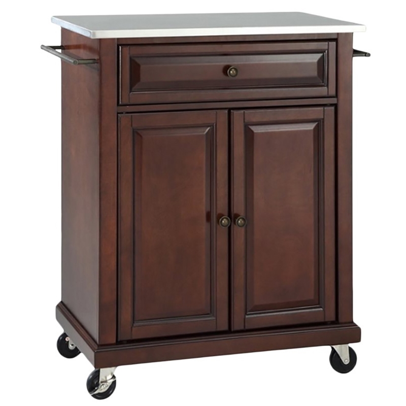 Catania Modern Stainless Steel Top Portable Kitchen Cart in Mahogany
