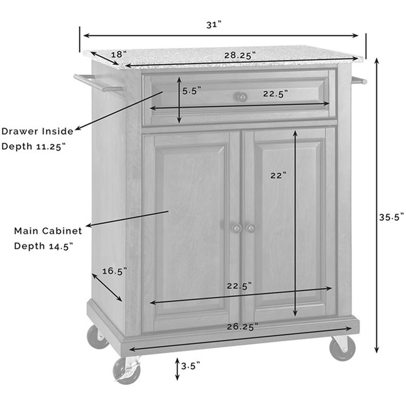 Catania Modern Gray Granite Top Portable Kitchen Cart in Mahogany