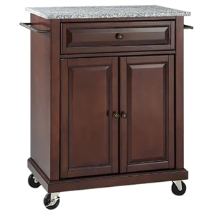 Catania Modern Gray Granite Top Portable Kitchen Cart in Mahogany
