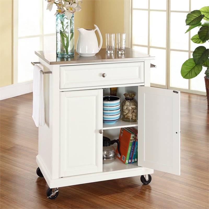 Catania Modern Stainless Steel Top Portable Kitchen Cart in White