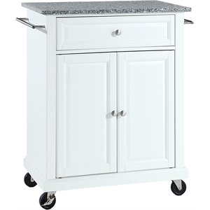 Catania Modern Gray Granite Top Portable Kitchen Cart in White