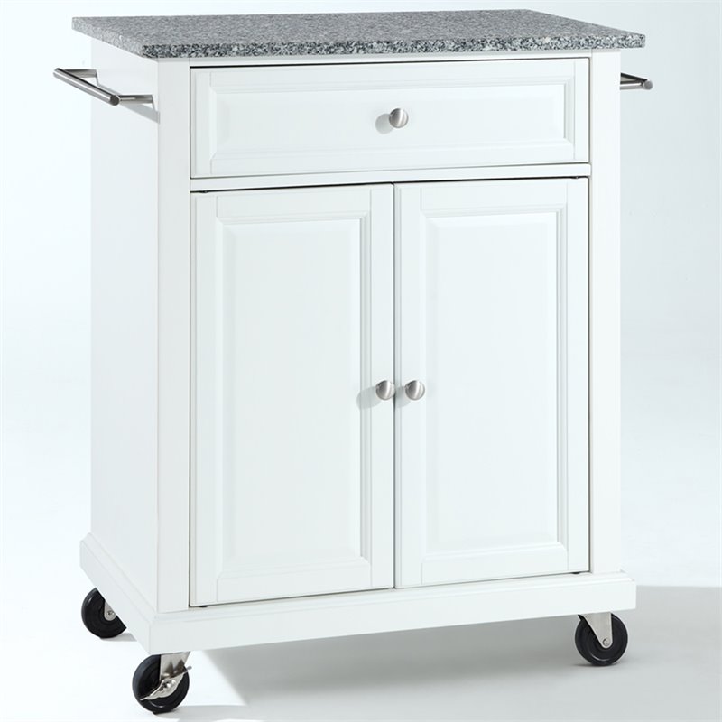Catania Modern Gray Granite Top Portable Kitchen Cart in White