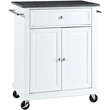 Catania Modern Black Granite Top Portable Kitchen Cart in White