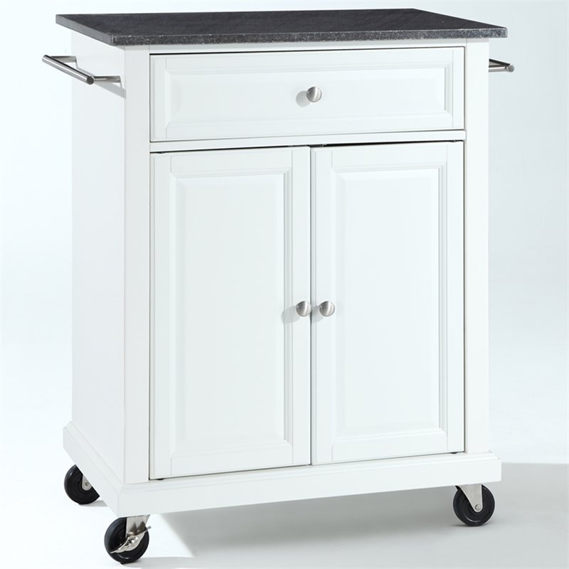 Catania Modern Black Granite Top Portable Kitchen Cart in White
